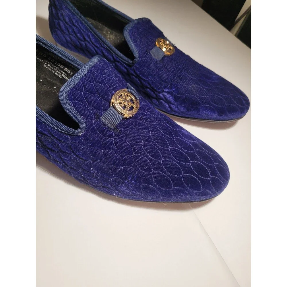 Stacy Adams Mens Blu/ Purp Quilted Velvet Loafers Slip On Gold Medallion 14m